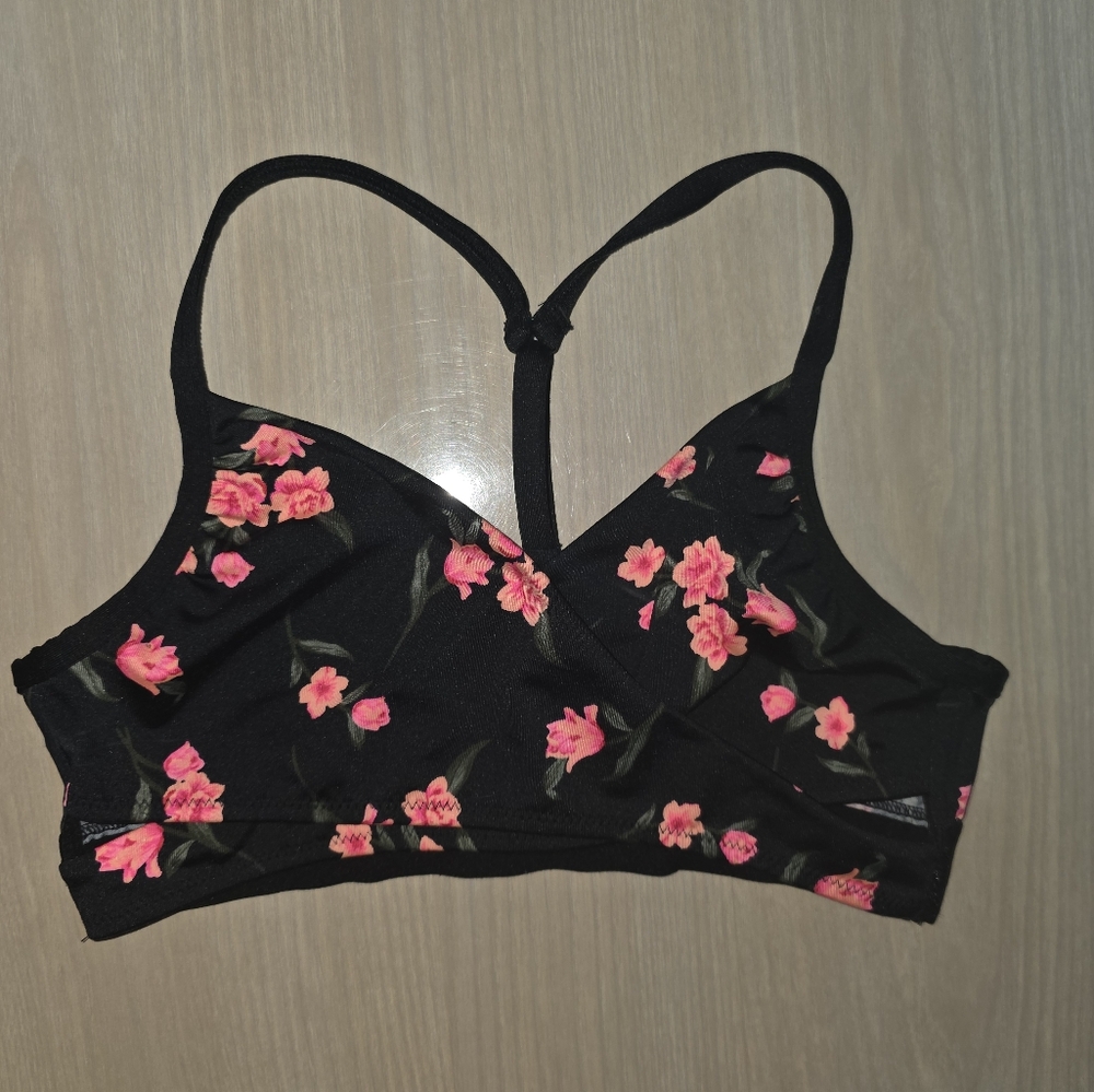 Floral Black and Pink Bikini Top